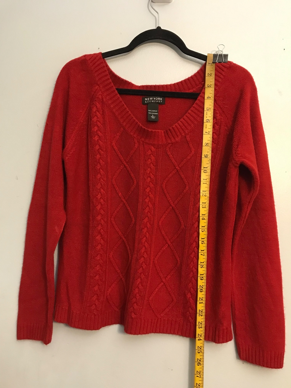 New York & Company Women's Red Cable Knit Sweater